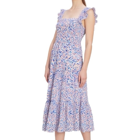 NANETTE LEPORE Light Blue & Pink Midi Sundress Square Neck Flutter Sleeve Size M - Picture 1 of 7